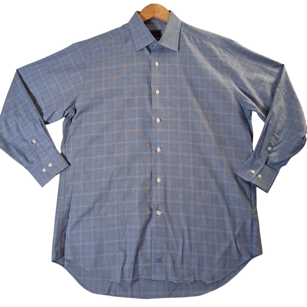 David Donahue   Houndstooth‎ Shirt Men's 16.5 32/32 Blue Button Up Preppy